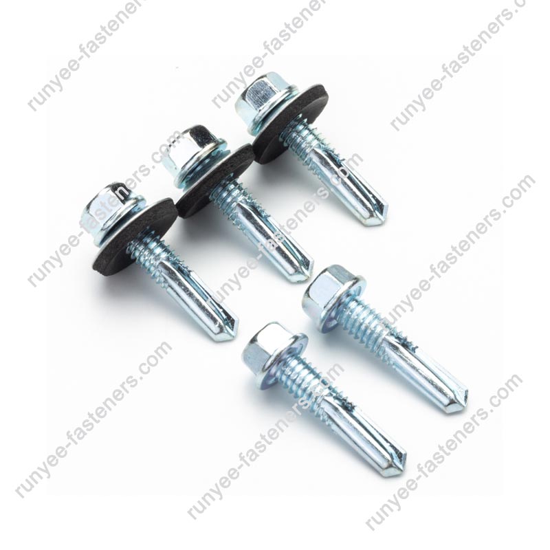 สกรูหลังคาเจาะตัวเอง Hex Washer Head หมายเลข 5 พร้อม EPDM